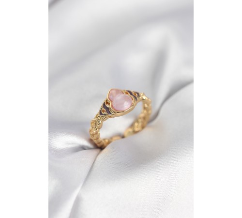 Gold Renk Pembe Damla Model Kadın Yüzük - TJ-BYK3999