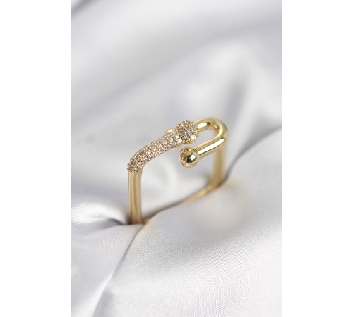 Gold Renk Zirkon Taşlı Tifani Model Kare Kadın Yüzük - TJ-BYK4001