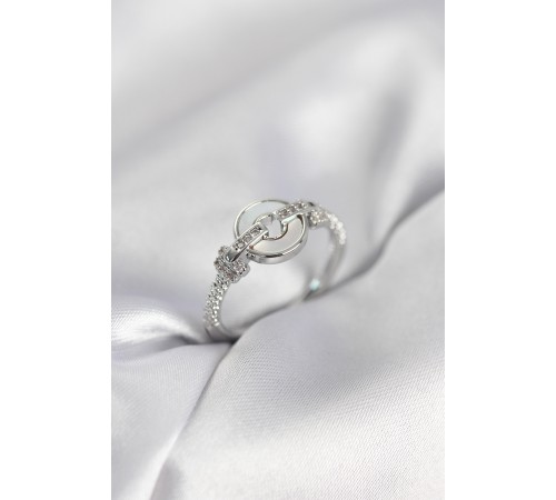 Gümüş Renk Daire Form Sedef ve Zirkon Taşlı Kadın Yüzük - TJ-BYK4004