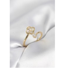 Gold Renk Zirkon Taşlı Yonca Model Kadın Yüzük - TJ-BYK4005