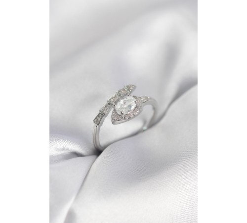 Yılan Model Gümüş Renk Zirkon Taşlı Kadın Yüzük - TJ-BYK4012