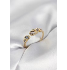 Gold Renk Mor Damla Zirkon Taşlı Kadın Yüzük - TJ-BYK4018