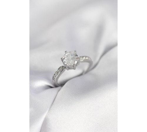 Zirkon Taşlı Tek Taş Model Gümüş Renk Kadın Yüzük - TJ-BYK4021