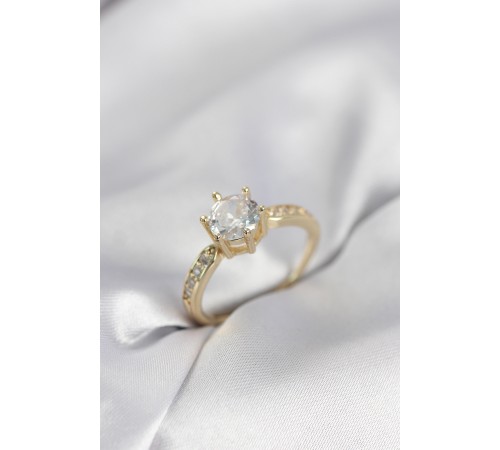 Zirkon Taşlı Tek Taş Model Gold Renk Kadın Yüzük - TJ-BYK4022
