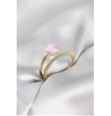 Gold Renk Zirkon Taşlı Pembe Halley Model Kadın Yüzük - TJ-BYK4040