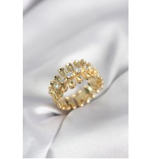 Gold Renk Zirkon Taşlı Sıralı Damla Model Kadın Yüzük - TJ-BYK4046
