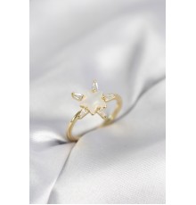 Gold Renk Yıldız Model Sedefli Zirkon Taşlı Kadın Yüzük - TJ-BYK4052