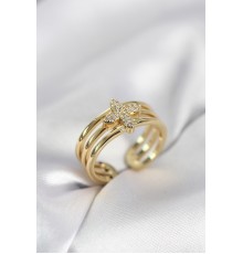 Gold Renk Zirkon Taşlı Yonca Model Kadın Yüzük - TJ-BYK4054