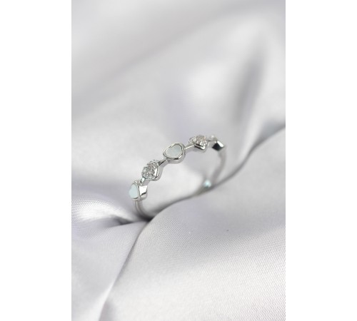 Gümüş Renk Minimal Kalp Model Zirkon Taşlı Pirinç Kadın Yüzük - TJ-BYK4061