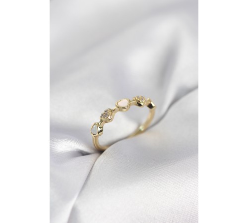 Gold Renk Minimal Kalp Model Zirkon Taşlı Pirinç Kadın Yüzük - TJ-BYK4062