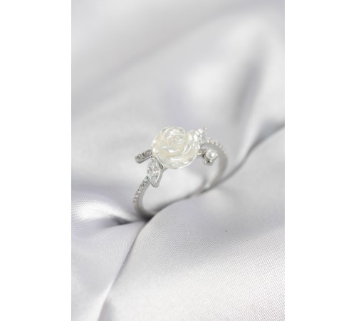 Gümüş Renk Gül Model Zirkon Taşlı Kadın Yüzük - TJ-BYK4063