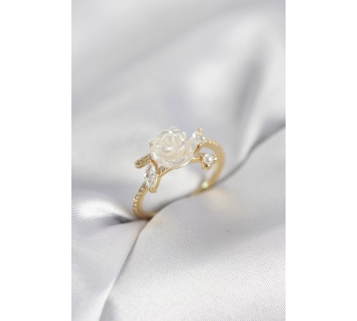 Gold Renk Gül Model Zirkon Taşlı Kadın Yüzük - TJ-BYK4064