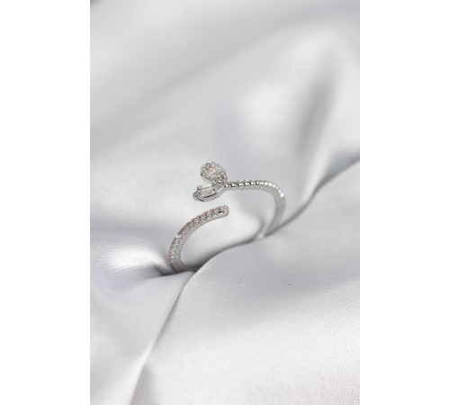 Gümüş Renk Pirinç Kuyruklu Kalp Model Kadın Yüzük - TJ-BYK4065