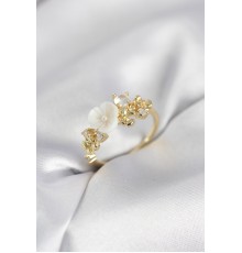 Gold Renk Pirinç Çiçek Model Zirkon Taşlı Kadın Yüzük - TJ-BYK4070
