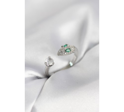 Yılan Model Zirkon Taşlı Gümüş Renk Kadın Yüzük - TJ-BYK4079