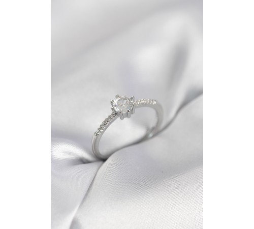 Tek Taş Model Gümüş Renk Zirkon Taşlı Kadın Yüzük - TJ-BYK4087