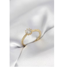 Tek Taş Model Gold Renk Zirkon Taşlı Kadın Yüzük - TJ-BYK4088