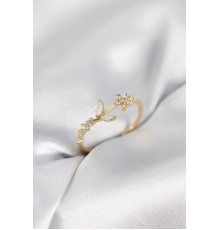 Çiçek Model Zirkon Taşlı Gold Renk Kadın Yüzük - TJ-BYK4092