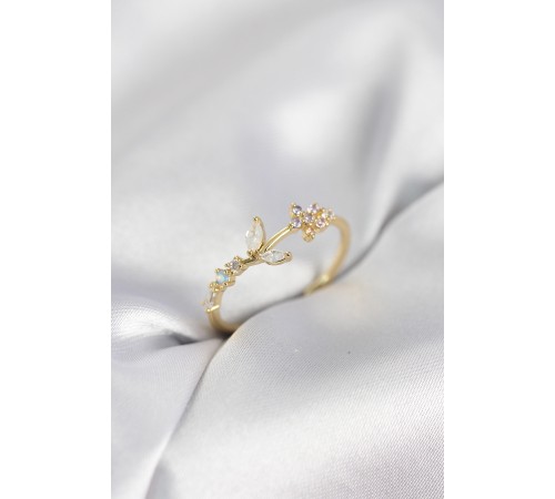 Çiçek Model Zirkon Taşlı Gold Renk Kadın Yüzük - TJ-BYK4092