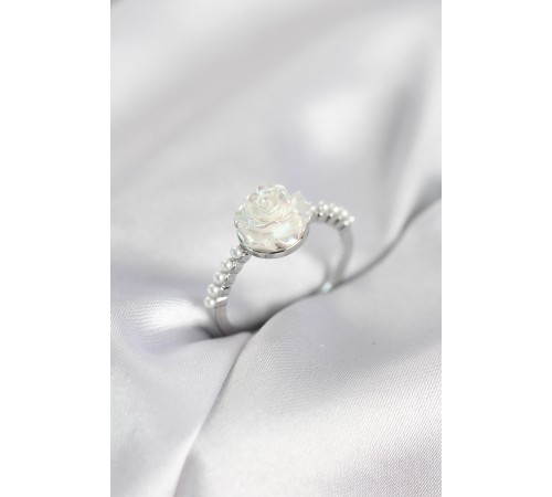 Gümüş Renk Gül Model İncili Kadın Yüzük - TJ-BYK4093