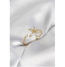 Lotus Model Zirkon Taşlı Gold Renk Kadın Yüzük - TJ-BYK4095