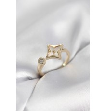 Gold Renk Köşeli Yonca Model Zirkon Taşlı Kadın Yüzük - TJ-BYK4099