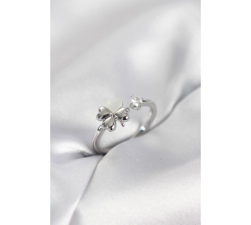 Gümüş Renk Yonca Model Sedefli Kadın Yüzük - TJ-BYK4102