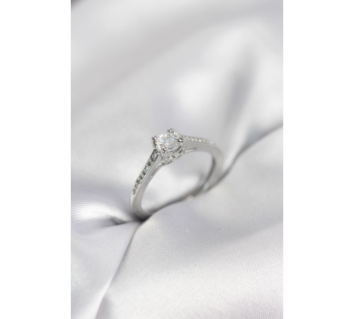 Tek Taş Gümüş Renk Zirkon Taşlı Model Kadın Yüzük - TJ-BYK4104