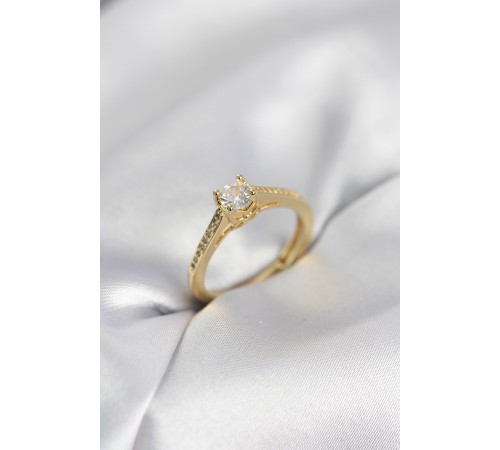 Tek Taş Gold Renk Zirkon Taşlı Model Kadın Yüzük - TJ-BYK4105