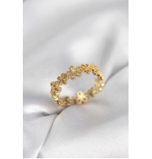 Gold Renk Sıralı Çiçek Model Zirkon Taşlı Kadın Yüzük - TJ-BYK4109