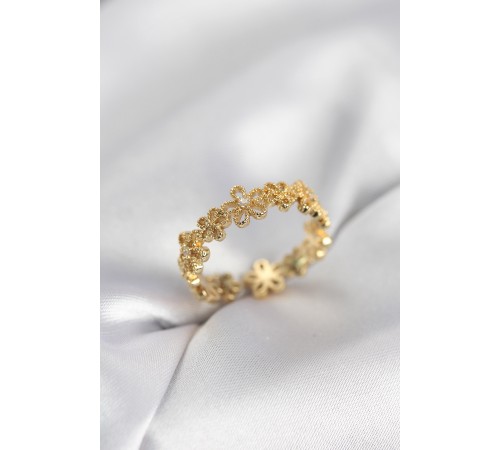 Gold Renk Sıralı Çiçek Model Zirkon Taşlı Kadın Yüzük - TJ-BYK4109