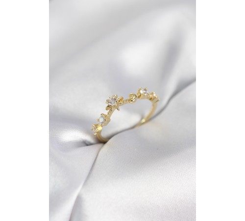 Gold Renk Gece Temalı Zirkon Taşlı Kadın Yüzük - TJ-BYK4111