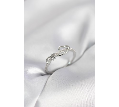 Sarmal Kalp Model Zirkon Taşlı Gümüş Renk Kadın Yüzük - TJ-BYK4118