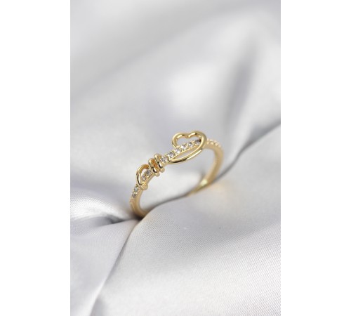 Sarmal Kalp Model Zirkon Taşlı Gold Renk Kadın Yüzük - TJ-BYK4119