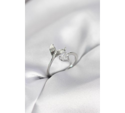 Balık Kuyruğu Model Gümüş Renk Zirkon Taşlı Kadın Yüzük - TJ-BYK4128