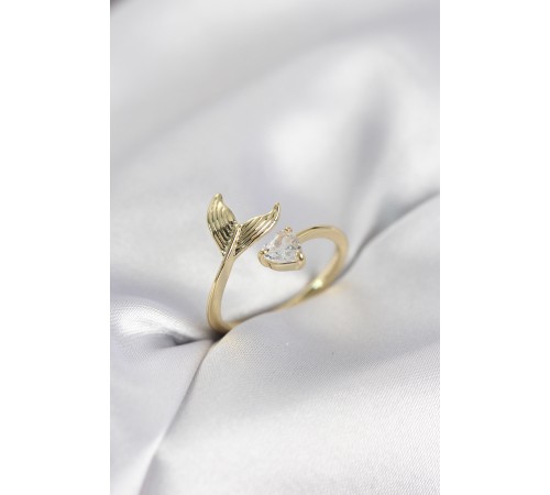 Balık Kuyruğu Model Gold Renk Zirkon Taşlı Kadın Yüzük - TJ-BYK4129