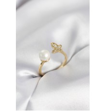 İncili Model Gold Renk Zirkon Taşlı Kadın Yüzük - TJ-BYK4131