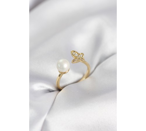 İncili Model Gold Renk Zirkon Taşlı Kadın Yüzük - TJ-BYK4131