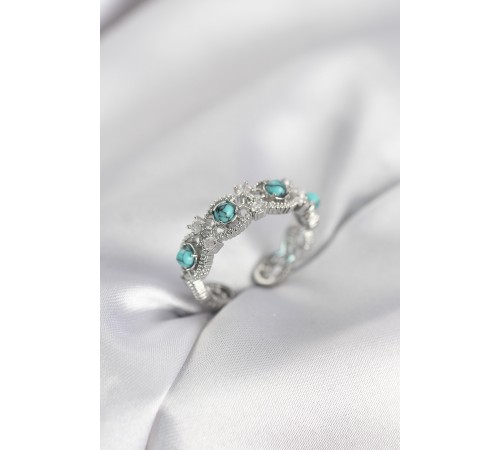 Mavi Taşlı Gümüş Renk Vintage Kadın Yüzük - TJ-BYK4140