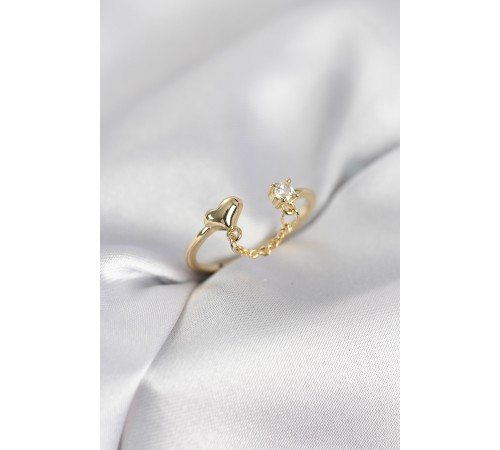 Zincir Sallantılı Kalp Model Gold Renk Kadın Yüzük - TJ-BYK4143