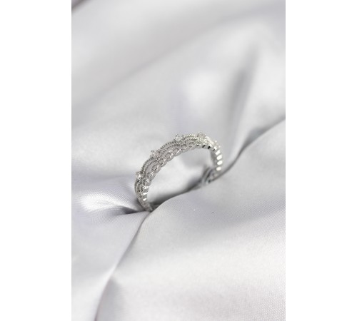 Gümüş Renk Motif Desenli Zirkon Taşlı Kadın Yüzük - TJ-BYK4144