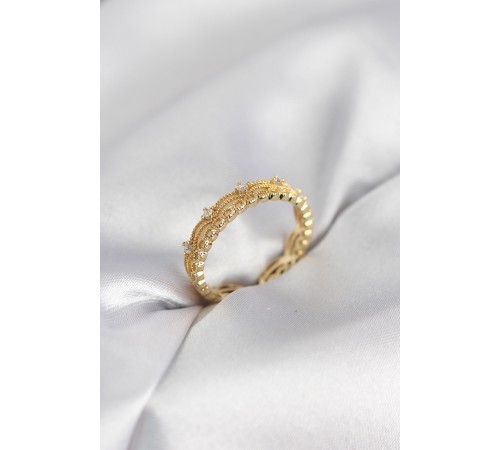 Gold Renk Motif Desenli Zirkon Taşlı Kadın Yüzük - TJ-BYK4145