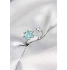 Gümüş Renk Turkuaz Yıldız Model Kadın Yüzük - TJ-BYK4146