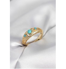 Vintage Model Mavi Taşlı Gold Renk Kadın Yüzük - TJ-BYK4149
