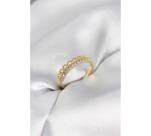 Motif Desenli Gold Renk Zirkon Taşlı Kadın Yüzük - TJ-BYK4151