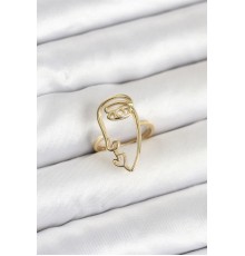 Pirinç Gold Renk Picasso Tarzı Tek Çizgi Yüz Model Kadın Yüzük - TJ-BYK4158