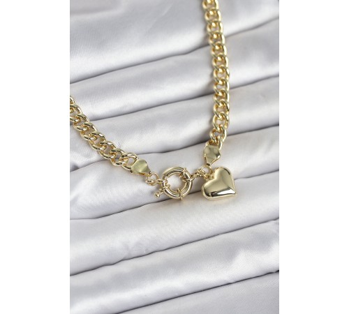 Kalp Detaylı Gold Renk Pirinç Kadın Kolye - TJ-BKO11009