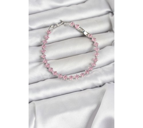 Pembe Kare Zirkon Taşlı Gümüş Renk Pirinç Su Yolu Kadın Bileklik - TJ-BB8323