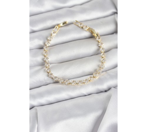 Kare Zirkon Taşlı Gold Renk Pirinç Su Yolu Kadın Bileklik - TJ-BB8326