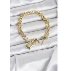 Kalp Detaylı Gold Renk Pirinç Kadın Bileklik - TJ-BB8328